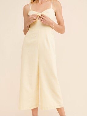 Hutch Yellow Seersucker Jumpsuit Bow Front Tie Strap Cottagecore jumpsuit